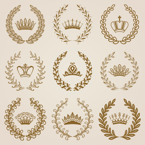 Luxury gold labels with laurel wreath - Вектор, зображення