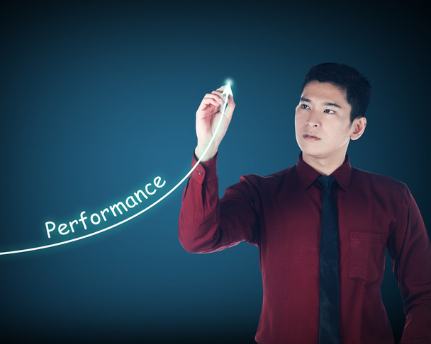 Asiatique homme d'affaires écriture performance
 - Photo, image