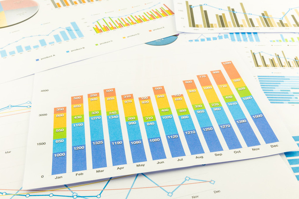 Colorful bar graph and business charts - Photo, Image