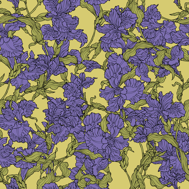 pattern with violet iris flowers - Wektor, obraz