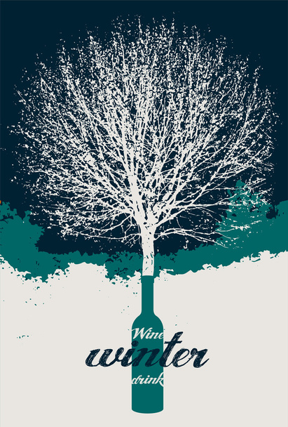 Typographic retro wine poster with tree. Vector illustration. - Wektor, obraz