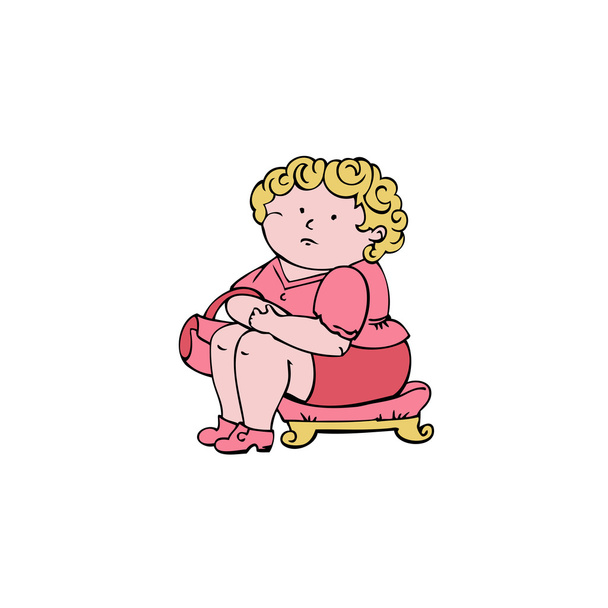 Ilustración vectorial. Niño gordo sentado en un taburete
 - Vector, imagen
