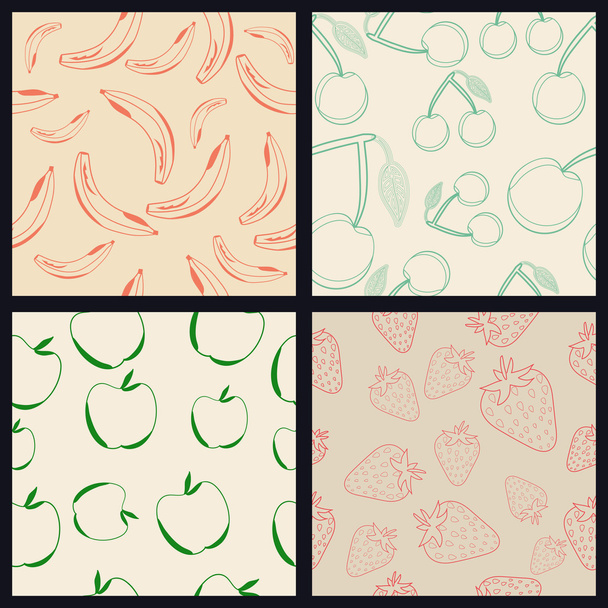 Set of Four Fruit Seamless Patterns - Vektori, kuva