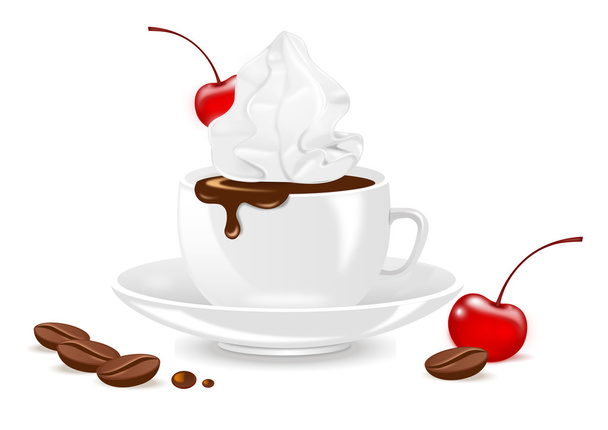 káva se šlehačkou a cherry na bílém pozadí - Vektor, obrázek