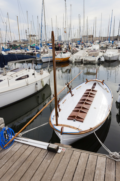 Wooden vintage boat moored in the pier. - Zdjęcie, obraz