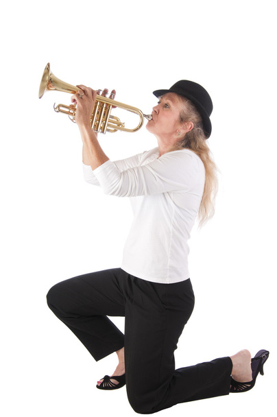 Blonde Woman Trumpet Player - Φωτογραφία, εικόνα