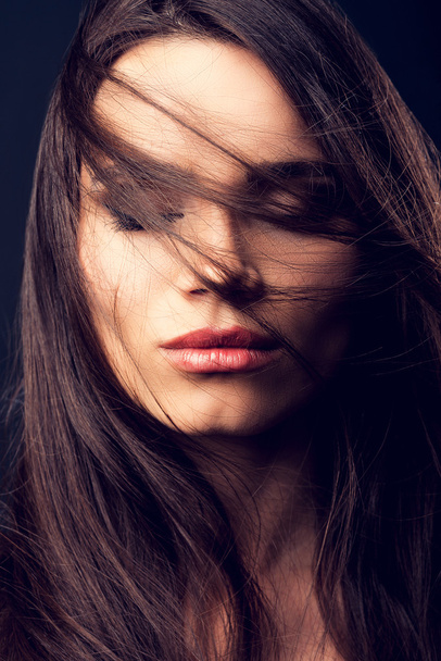 woman covering her face by hair - Photo, image