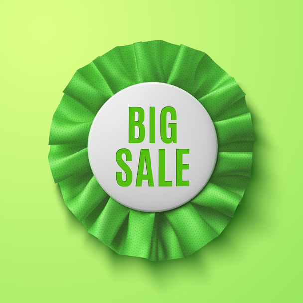 Big sale, realistic green fabric award ribbon. - Wektor, obraz