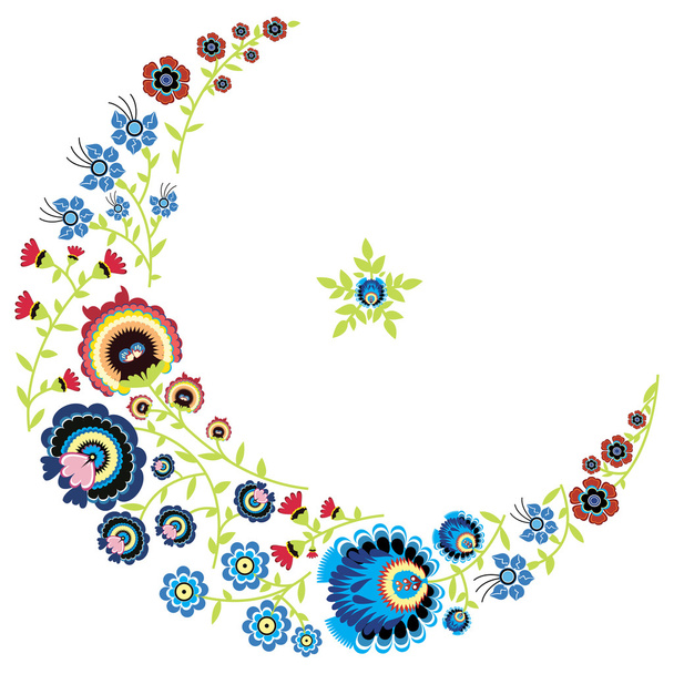 Πολωνική λαϊκή λουλουδάτο μοτίβο στο φεγγάρι σχήμα - Διάνυσμα, εικόνα