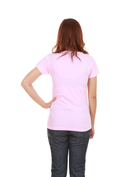 weiblich mit leerem T-Shirt (Rückseite)  - Foto, Bild