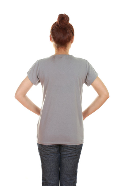 weiblich mit leerem T-Shirt (Rückseite)  - Foto, Bild