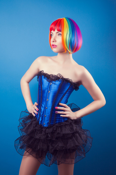 Woman wearing colorful wig - Foto, imagen