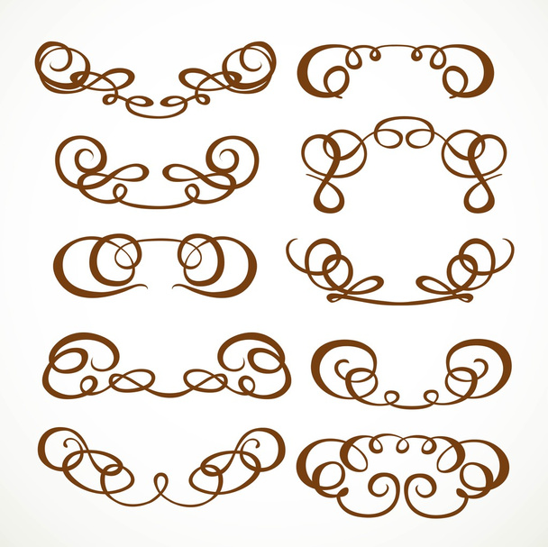 Set symmetrical calligraphic elements for design on a white back - Vektör, Görsel