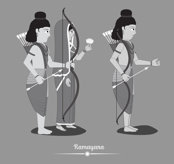 Dibujos animados Señor Rama con Sita y Laxmana
 - Vector, Imagen