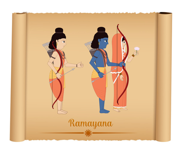 Ramayana - Shri Rama with Sita and Laxmana - Vector, afbeelding