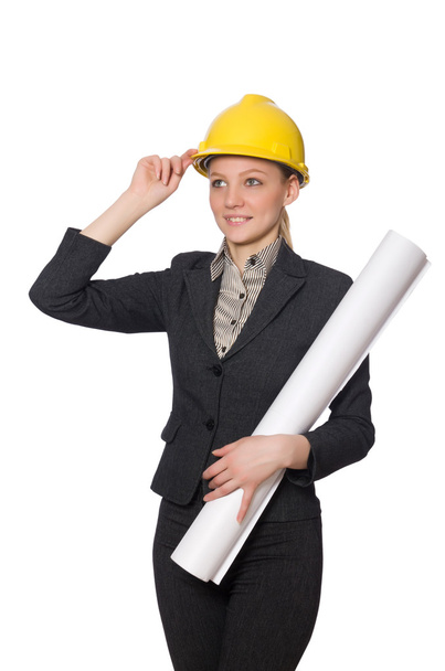 Woman engineer with draft papers - Foto, Imagen