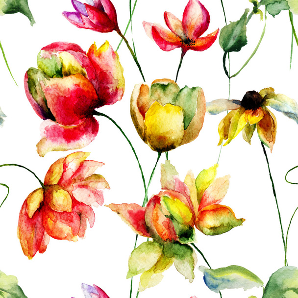 Seamless pattern with Decorative summer flowers - Zdjęcie, obraz