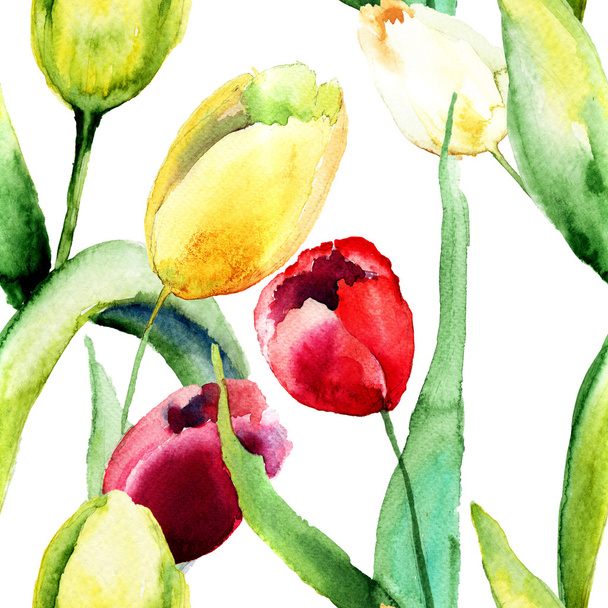 Seamless wallpaper with Tulips flowers - Φωτογραφία, εικόνα