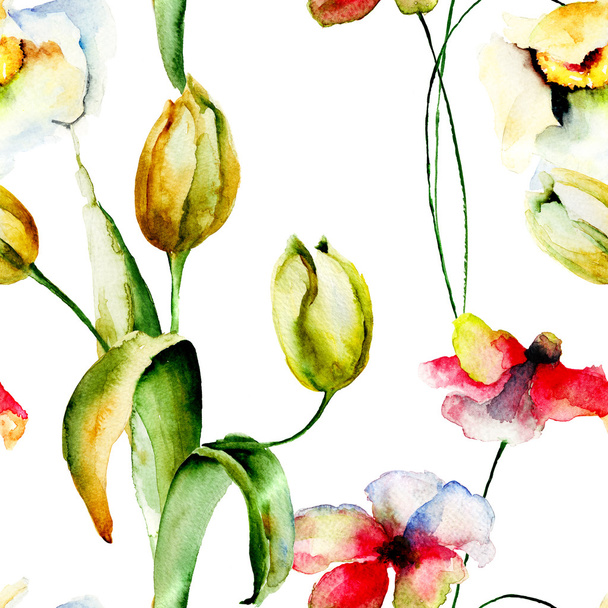 Seamless wallpaper with spring flowers - Φωτογραφία, εικόνα