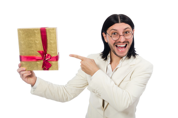 Mann mit Geschenkbox isoliert - Foto, Bild