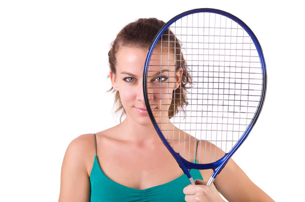 Mulher jogador de tênis isolado no branco
 - Foto, Imagem