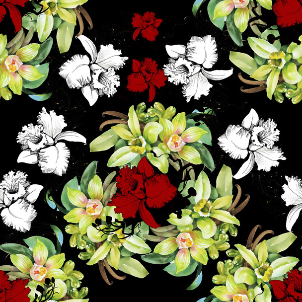 Floral background with orchid flowers - Φωτογραφία, εικόνα