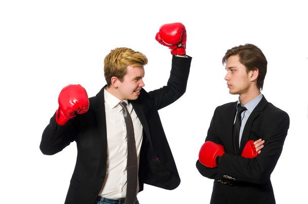 Pair of businessmen boxing on white - Photo, Image