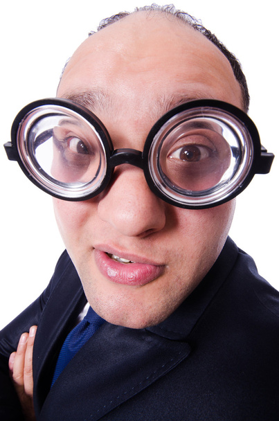 Смешной человек в очках, изолированных на белом
 - Фото, изображение