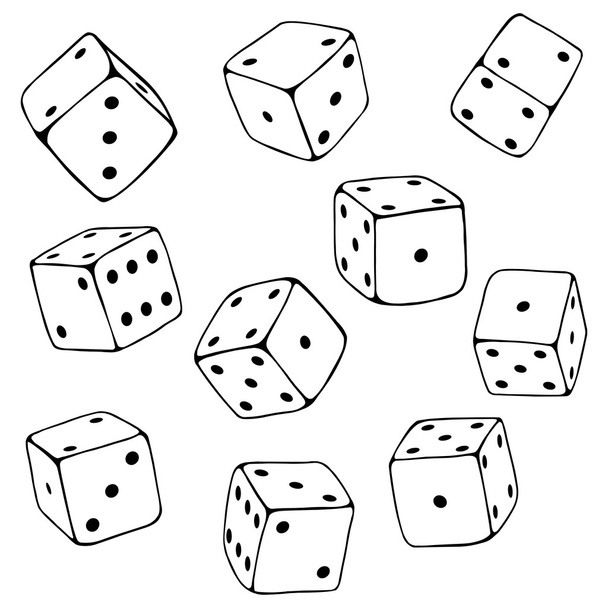 Set of Line Art Dices. - Vector, Image