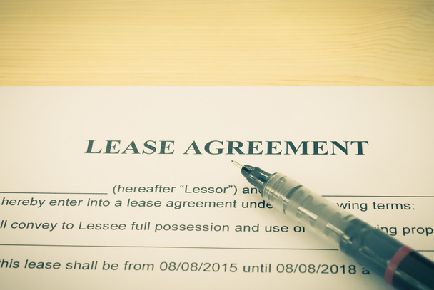 Lease Agreement Contract Document and Pen Horizontal View Vintag Style - Fotó, kép