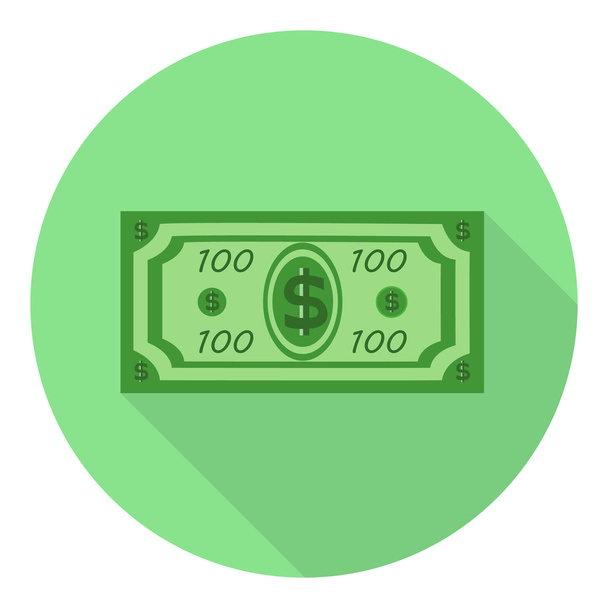 hundred dollar with flat shadow on green background - Διάνυσμα, εικόνα
