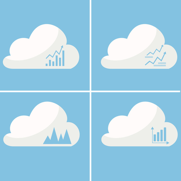 Set of stylish icons growth charts in the cloud - Wektor, obraz