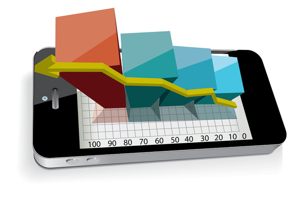 Smart phone with bar chart - Vector, Image