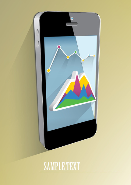 Graphs and black smartphone - Vector, Image