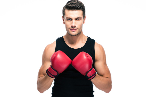 Handsome man standing with boxing gloves - Zdjęcie, obraz