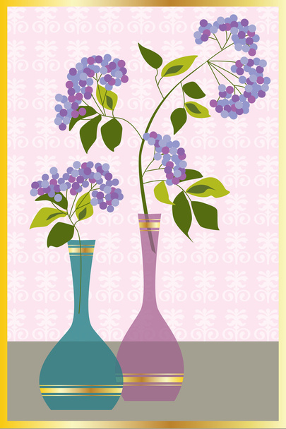 фиолетовые цветы в вазах
 - Вектор,изображение
