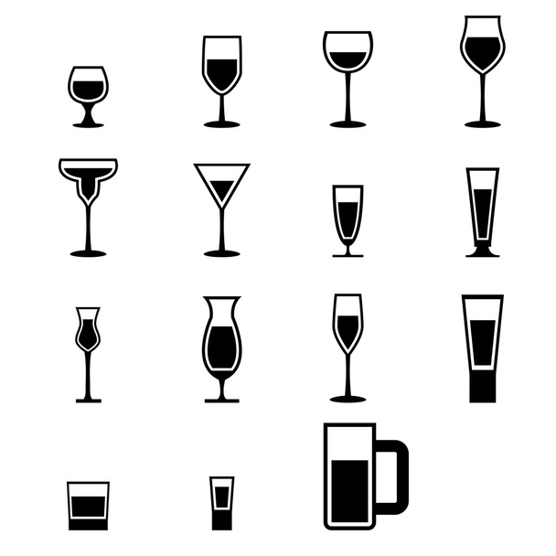 Set of silhouette glass Icons with water - Vector, Image