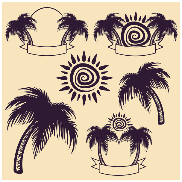 Palm tree and sun - Vector, Image