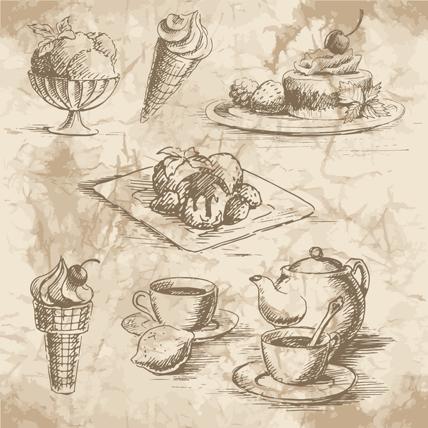 Ice cream on the wooden background - ベクター画像