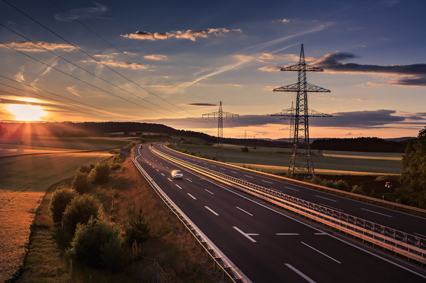 motorway in Germany on sunset - Φωτογραφία, εικόνα