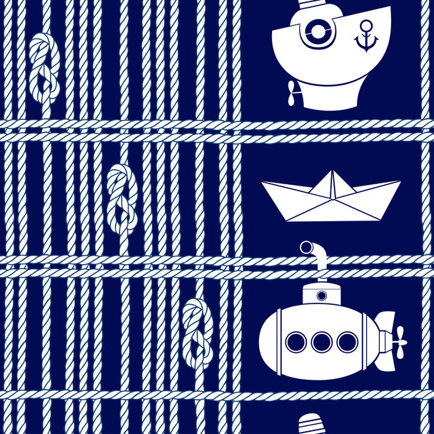 Фон с веревками, узлами и кораблями
 - Вектор,изображение