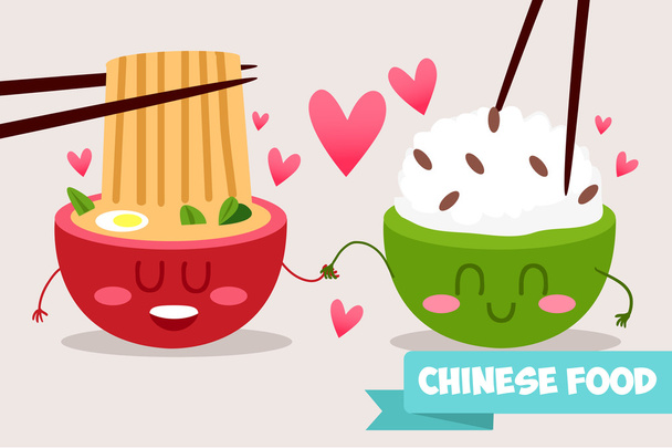 Funny characters. Japanese food - Vector, Image