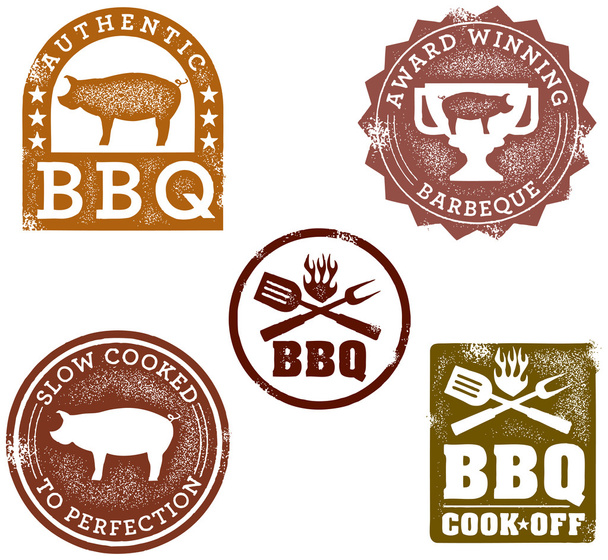 Vintage Style BBQ Stamps - Vector, Image
