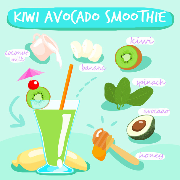 kiwi avocado delicious healthy smoothies vector  - Wektor, obraz