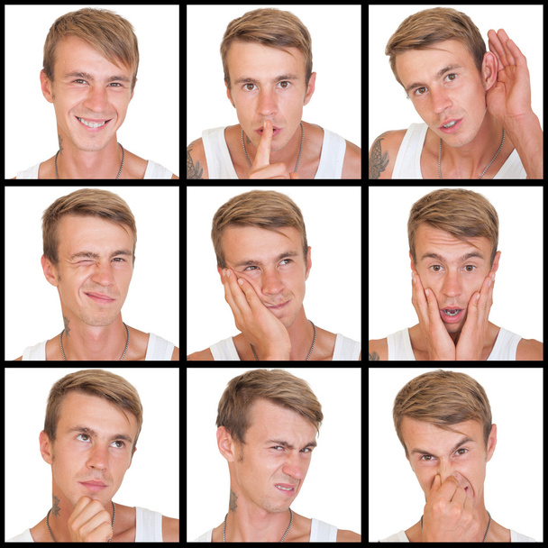 conjunto de emociones del hombre joven
 - Foto, Imagen