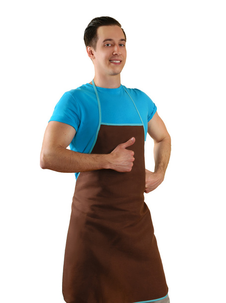 man in apron isolated on background - Foto, afbeelding