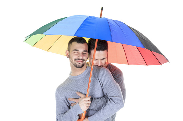 A homosexual couple over a white background - Fotoğraf, Görsel