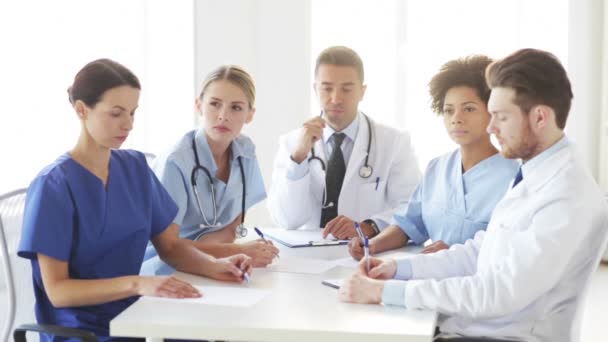 group of doctors meeting at seminar in hospital - Footage, Video