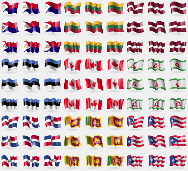 Saint Martin, Lituania, Letonia, Estonia, Canadá, Ingushetia, República Dominicana, Sri Lanka, Puerto Rico. Gran juego de 81 banderas. Vector
 - Vector, imagen