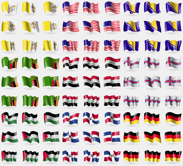 Βατικανό Cityhole δείτε, Bikini ατόλλη, Bosia και Ερζεγοβίνη, Ζάμπια, Ιράκ, νησιά Φερόε, Παλαιστίνη, Δομινικανή Δημοκρατία, Γερμανία. Μεγάλο σύνολο 81 σημαιών. Διάνυσμα - Διάνυσμα, εικόνα